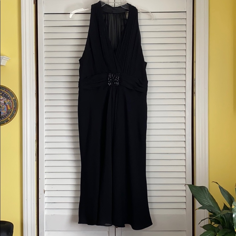 sheer back halter neck knee length dress